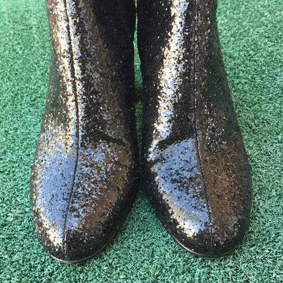 NWT Red Valentino Glitter Block Heel Boot Black 37